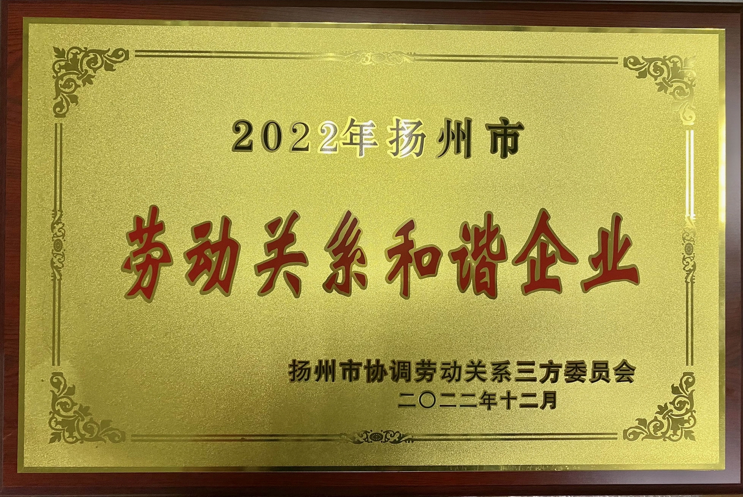喜訊！江蘇帝一集團(tuán)榮獲“2022年揚(yáng)州市勞動(dòng)關(guān)系和諧企業(yè)”稱號(hào)(圖2)